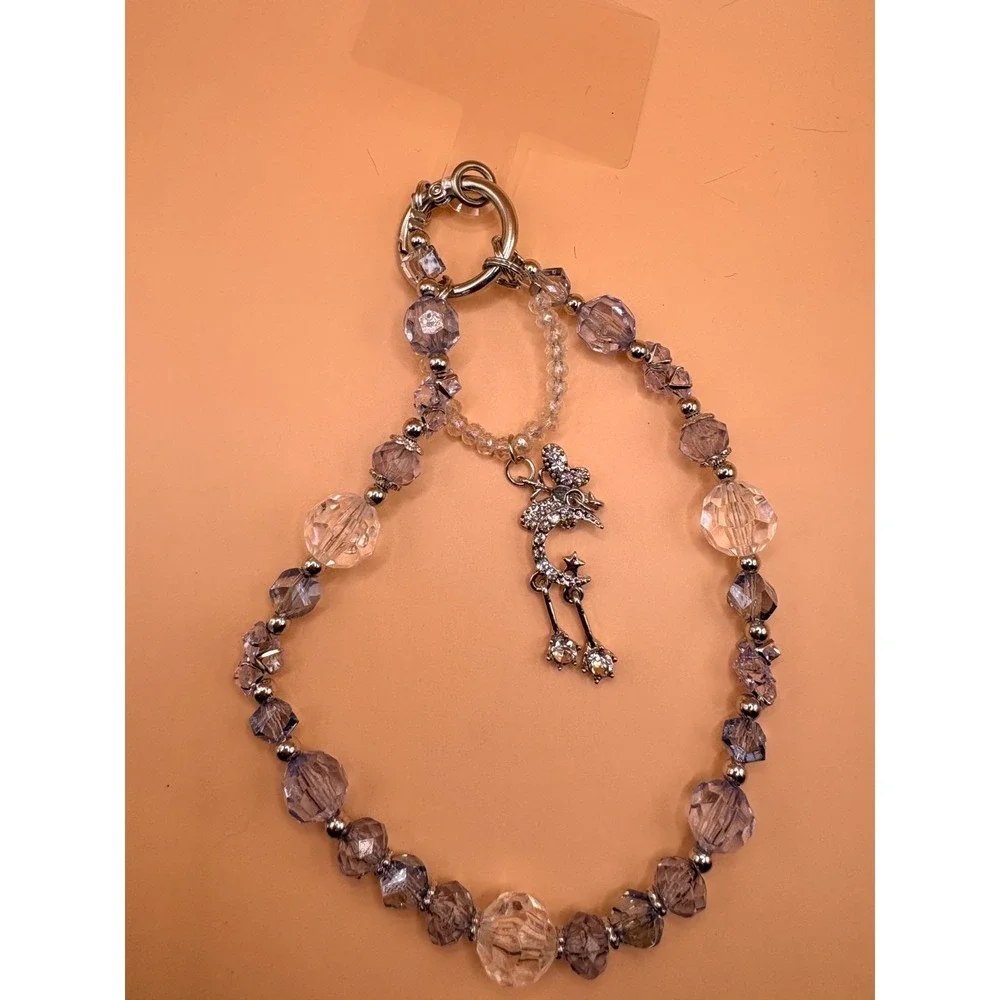 Gorgeous Beaded Phone Lanyard with Crystal Butterfly, Moon and Stars